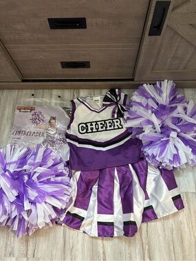 Purple and White Kids Cheerleader Costume with Pom Poms